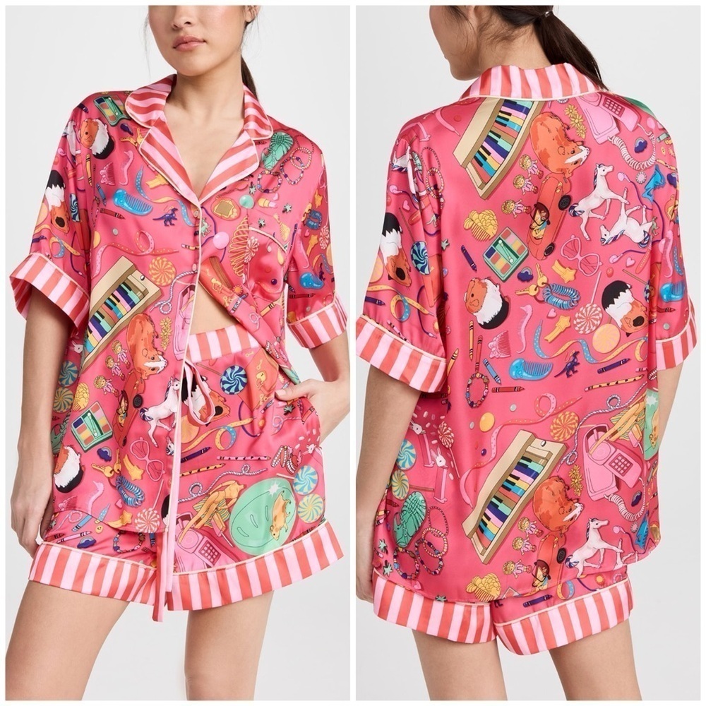 Karen Mabon Bedroom Floor Short Satin Pajama Set in Pink Women's 3XL (16-18) NWT - Picture 1 of 9